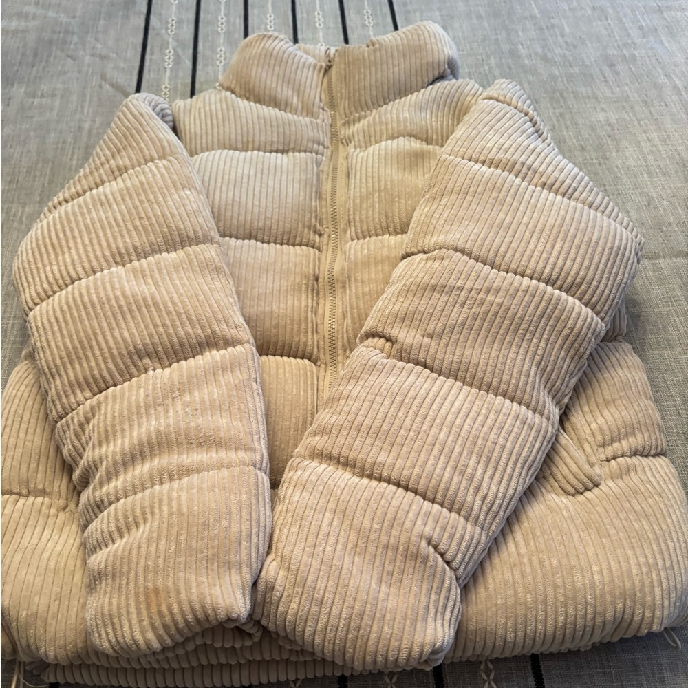 Pink Platinum Tan Puffer Jacket Cozy Corduroy Design